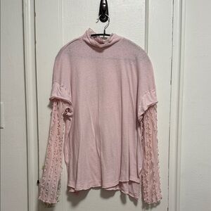 Free People Soft Pink Blouse with Ruffled Sleeves